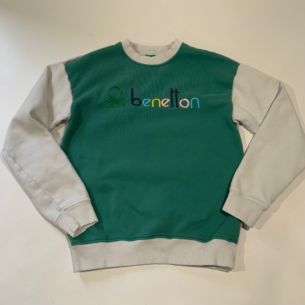 United Colors Of Benetton Green Crewneck Sweatshirt with Cream Sleeves